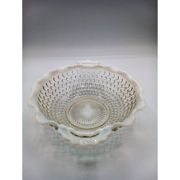 Hobnail Moonstone Ruffled Serving Bowl Dish Milk Rim Candy Depression Glass 6.5" - Picture 9 of 16